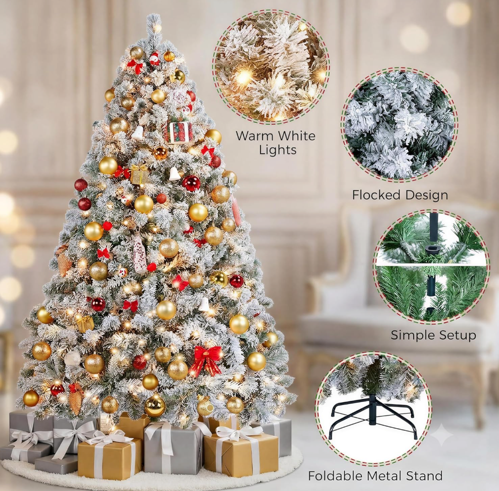 The Frostelle™ Snow-Flocked Pre-Lit Christmas Tree