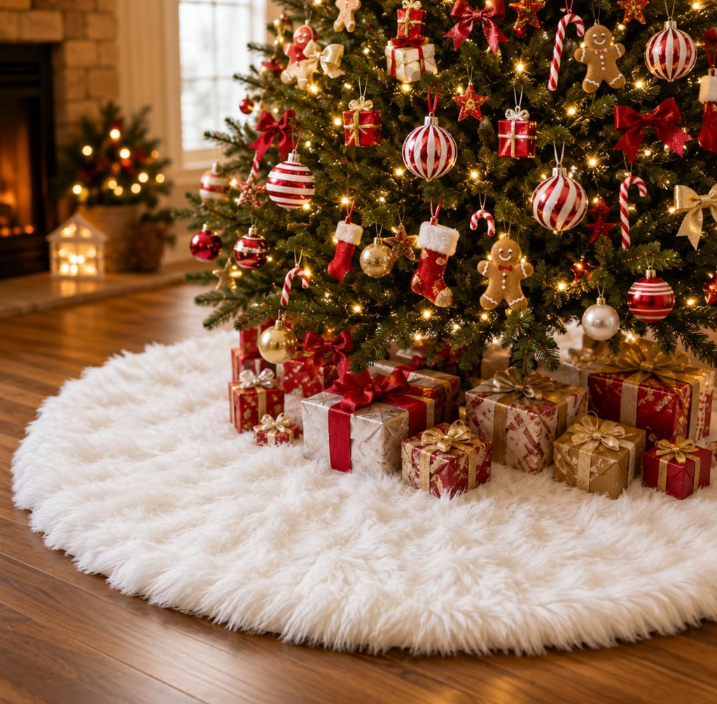 The Snowfall Luxe™ Faux Fur Christmas Tree Skirt