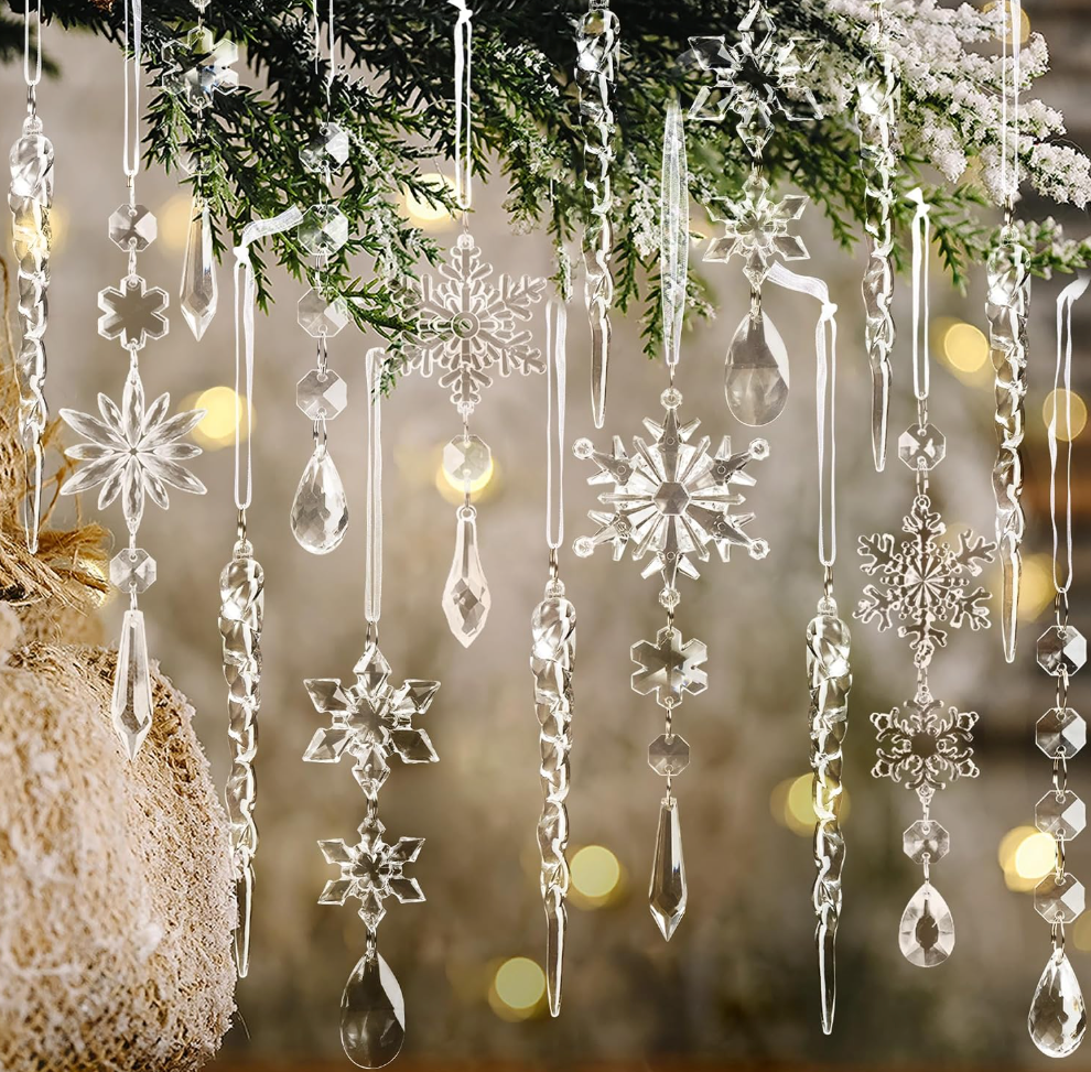 The Winterglow™ 18-Piece Crystal Snowflake & Icicle Ornament Collection
