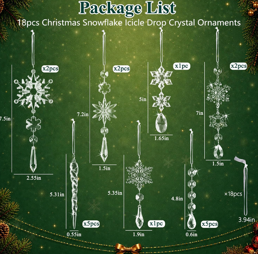 The Winterglow™ 18-Piece Crystal Snowflake & Icicle Ornament Collection