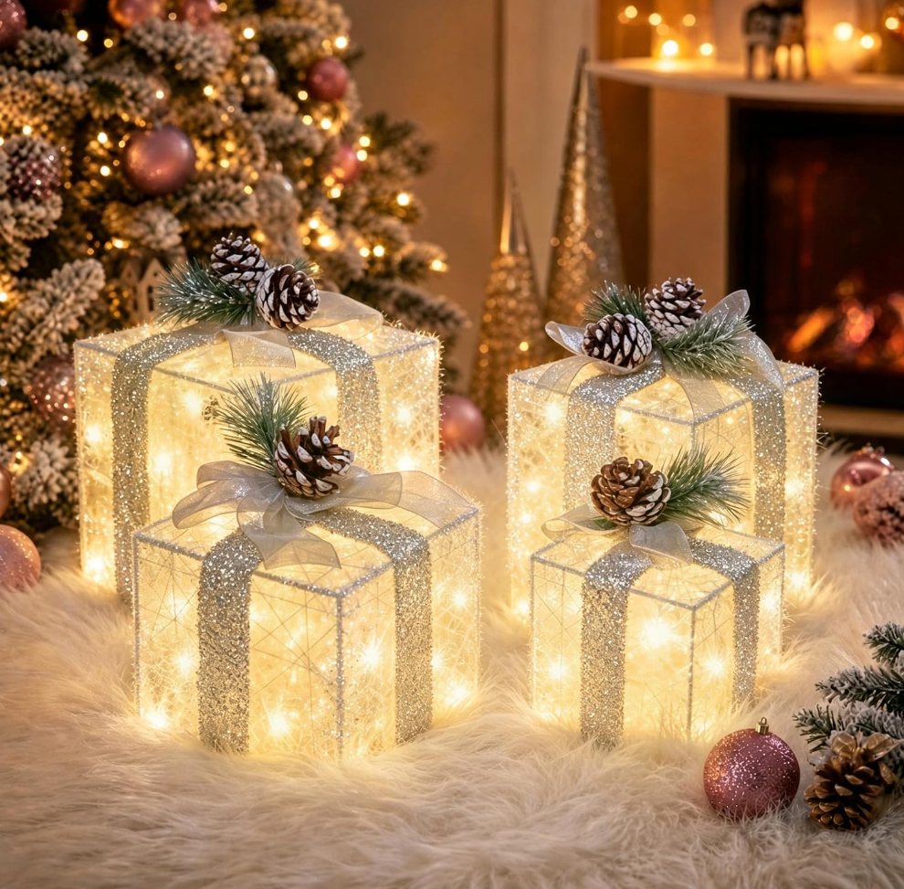 The Lumière™ 4-Piece Illuminated Christmas Gift Box Collection
