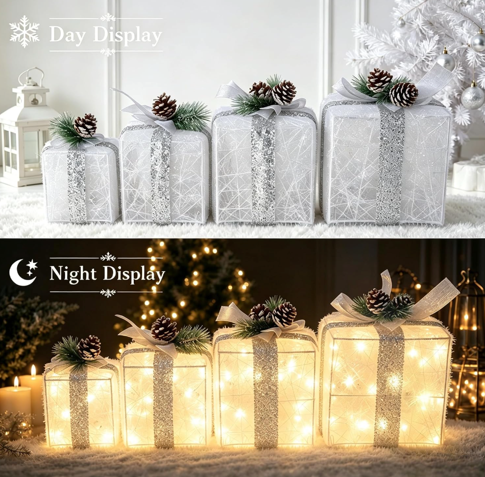 The Lumière™ 4-Piece Illuminated Christmas Gift Box Collection