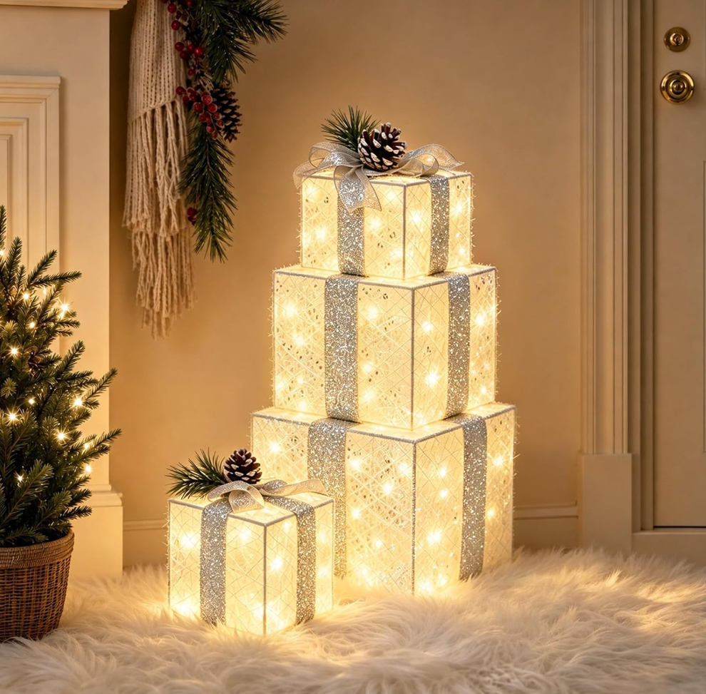 The Lumière™ 4-Piece Illuminated Christmas Gift Box Collection