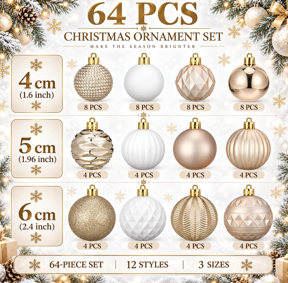 The Champagne Étoile™ 64-Piece Christmas Ornament Collection