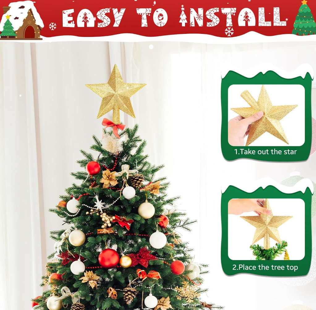 The Golden Étoile™ Glitter Christmas Tree Topper Star