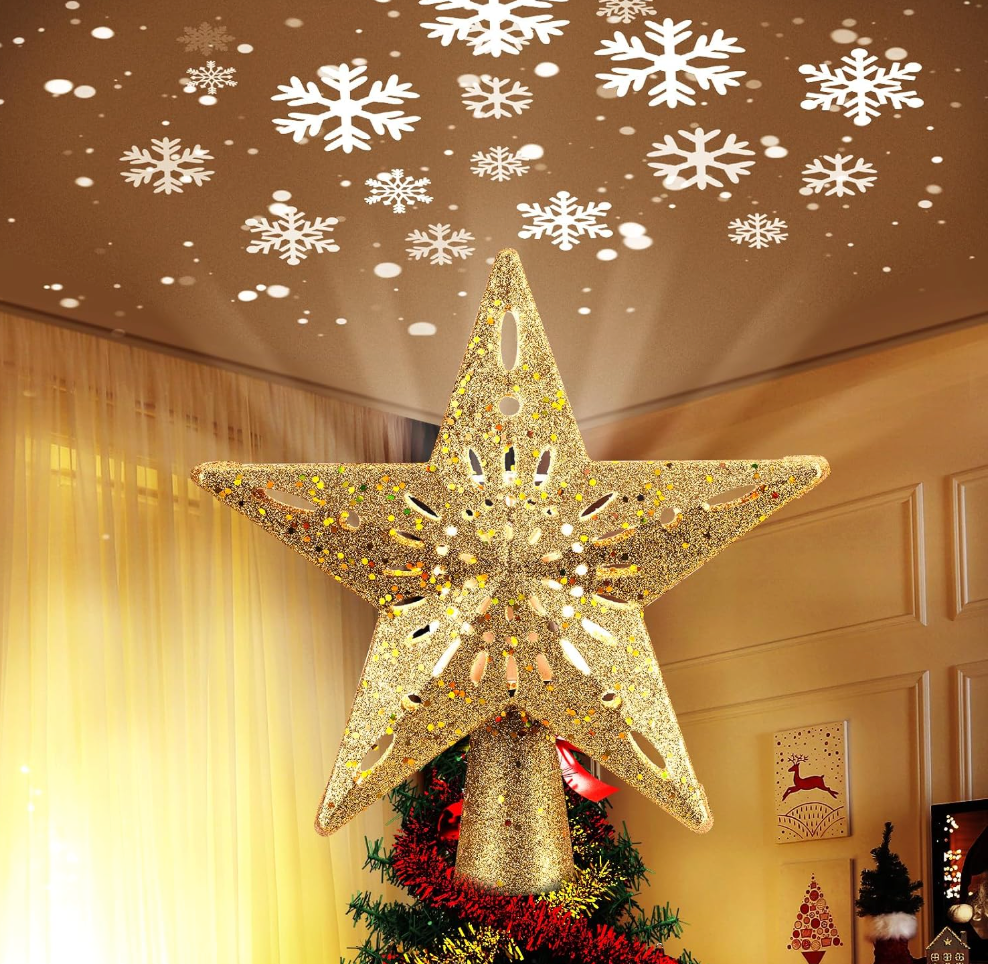 The Celestial Glow™ Snowflake Projector Christmas Tree Topper