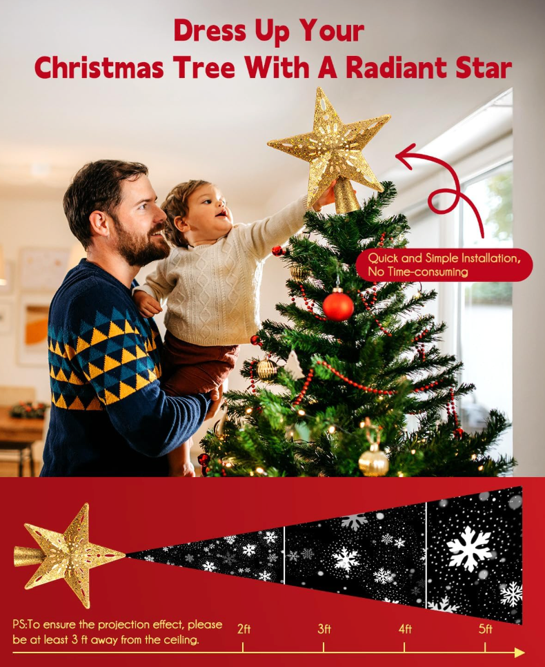The Celestial Glow™ Snowflake Projector Christmas Tree Topper