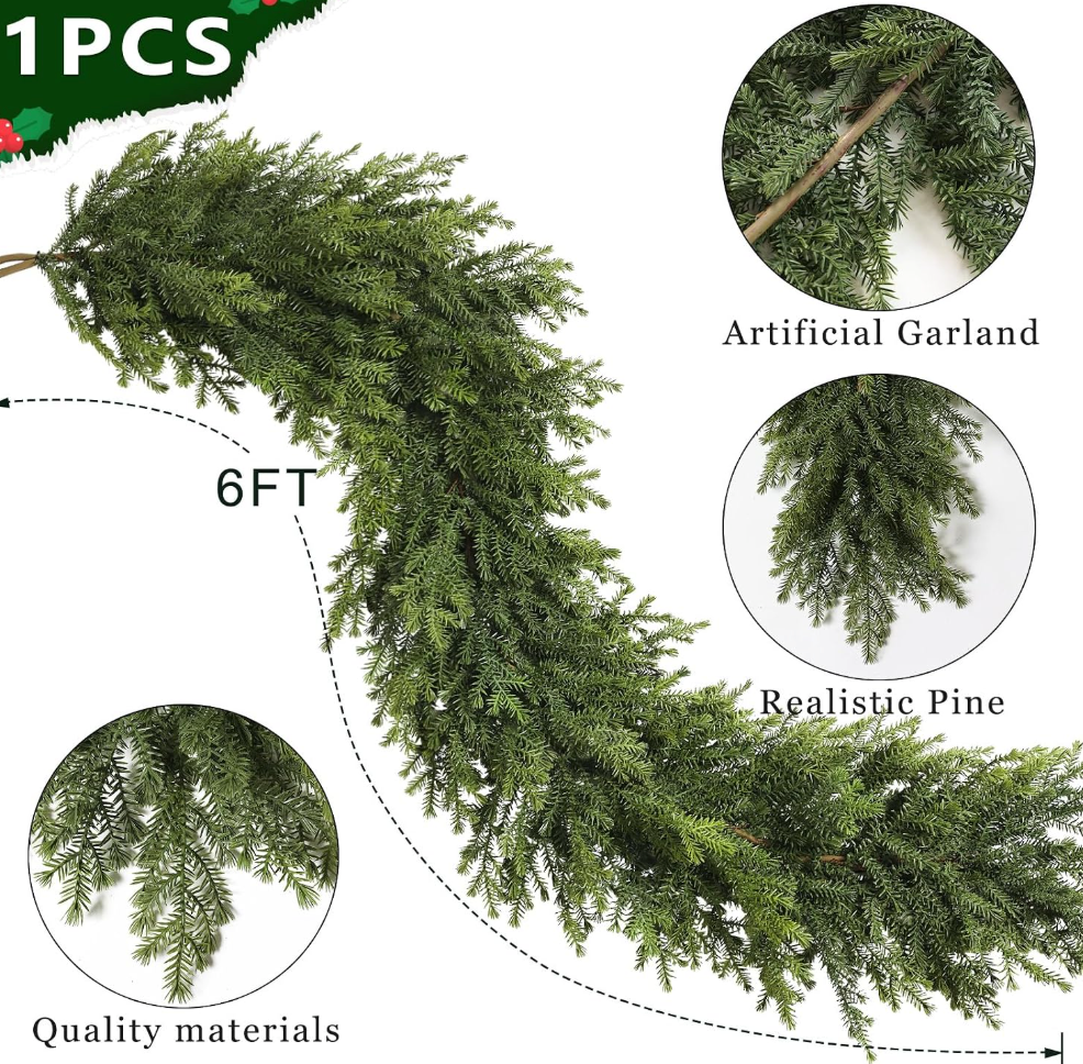 The Evergreen Cascade™ 6 FT Norfolk Pine Christmas Garland