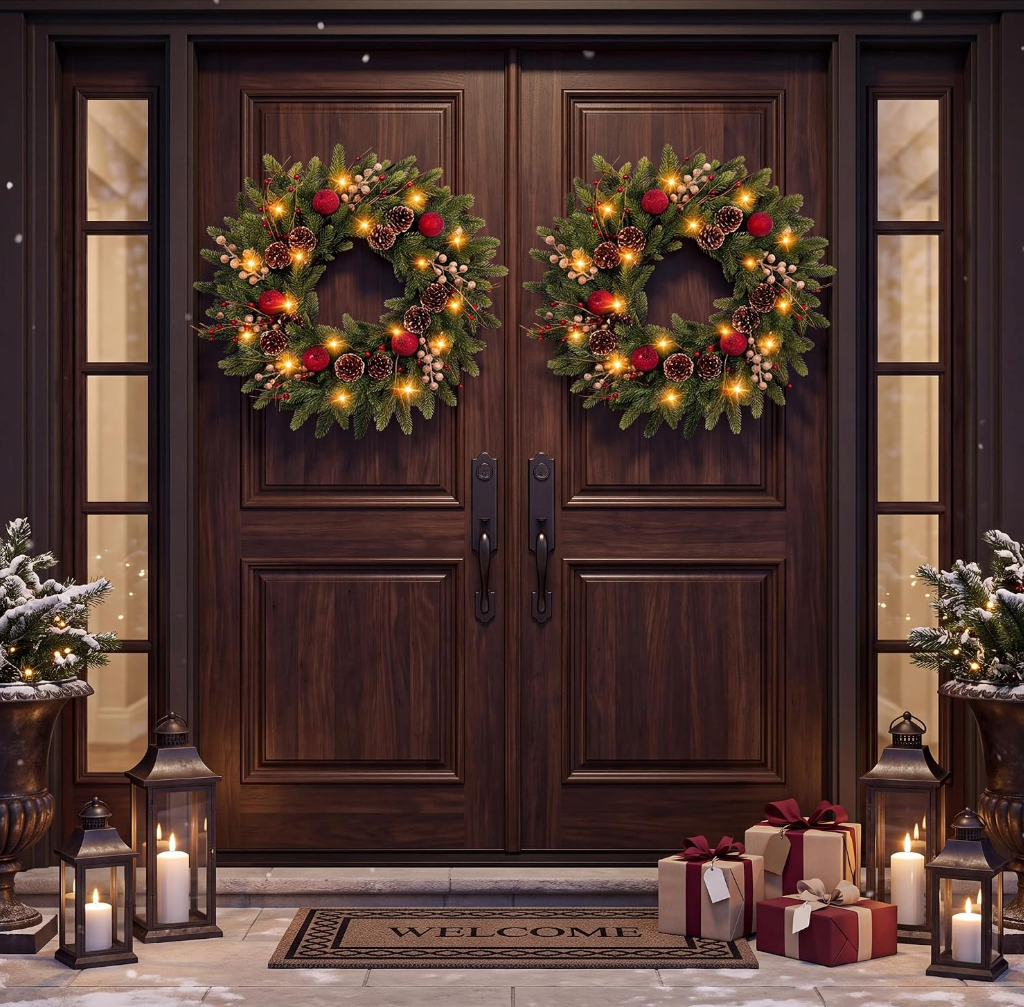 The Holly Royale™ 26" Pre-Lit Christmas Wreath